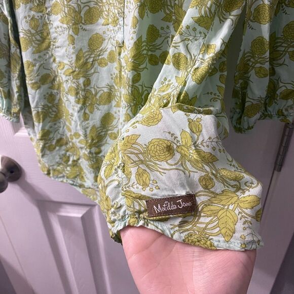 Matilda Jane 3/4 Sleeve Blouse Green with leaf print Medium Tunic Pullover - Picture 6 of 8